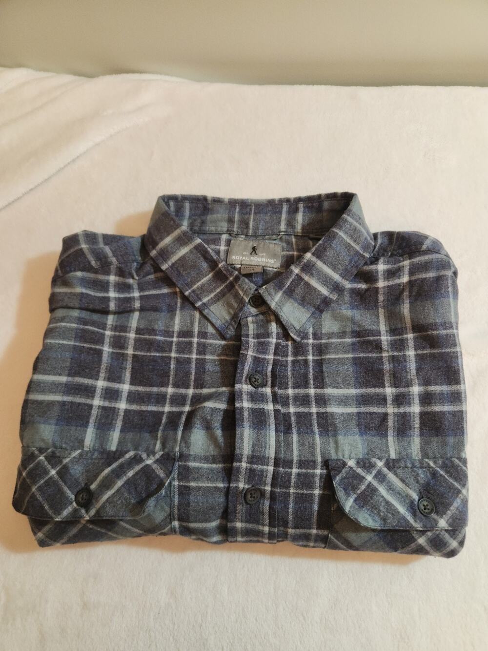 Royal Robbins Shirt Mens XL Green Blue Plaid Long Sleeve Gorpcore Outdoors